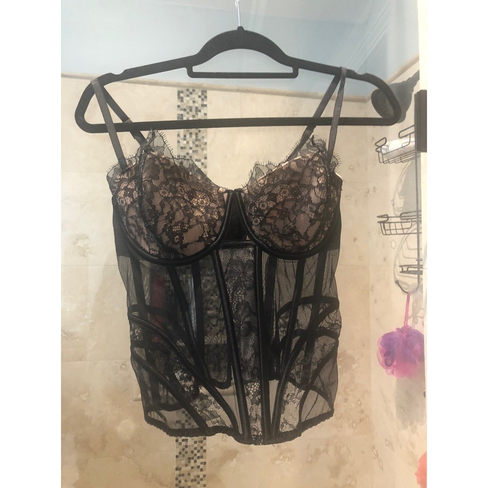 Victoria's Secret Black Lace Corset Top Dream Angels Underwire 36D NWT